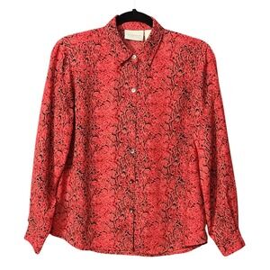 Liz Claiborne Women's Red Snakeskin Print Button Down Shirt Petite Sm
